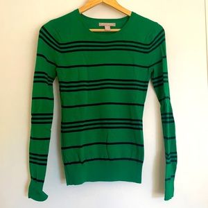 Banana Republic green and navy striped sweater, patched elbows